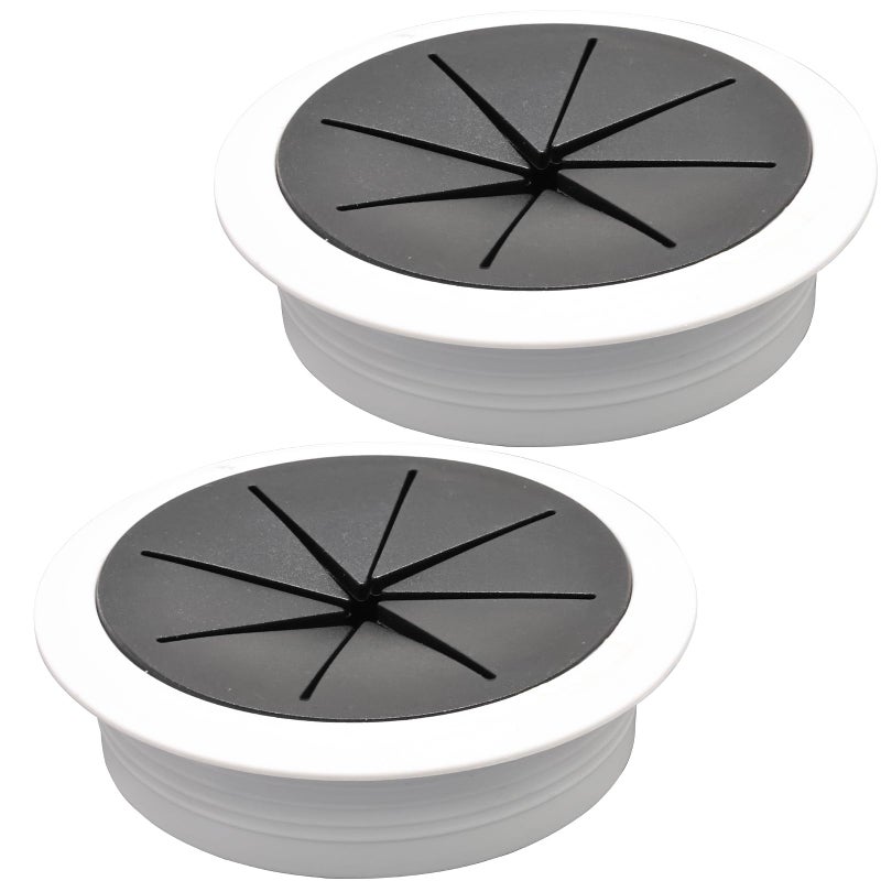 BOPOREAE Desk Grommet 2-3/8"" (60 mm), Desk Hole Cover for Cables White and Black, Cable Grommet ABS Plastic, Desk Hole Grommet for Office and Home Table Cable, Flexible Cable Cord Organizer-2 Pcs - Image 1